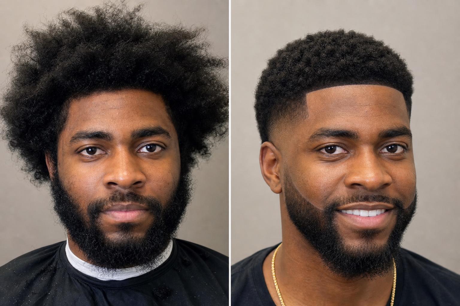 Before and after Textured Tapered Fade at Celebrity Barbershop & Salon